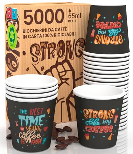 5000 Bicchierini in Carta per caffè 65ml StrongLifeCUP Bicchieri Ecologici Biodegradabili Monouso Piccoli Asporto Bevande Calde
