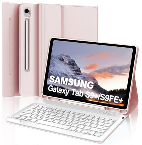 Keyboard Case for Samsung Galaxy Tab S10+ 12.4 2024, Wireless Detachable Bluetooth Keyboard, Slim Cover with S Pen Holder for Samsung Galaxy Tab S10+/S9+/S9 FE+ 12.4 Inch Tablet, Pink
