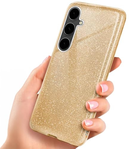 ONEFLOW Glitter Case für Samsung Galaxy S23 FE Glitzer Handyhülle mit Kameraschutz, Stylische Hülle Glitzernd, Dünne TPU Schutzhülle für Damen, Glitzerhülle Qi kompatibel, Gold