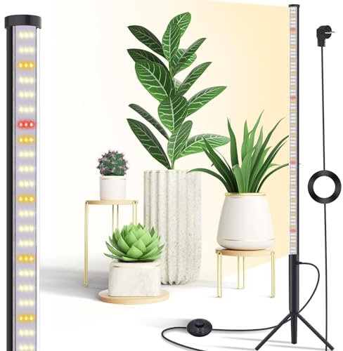 Niello T10 lampada da coltivazione per piante da interno, luce per piante a spettro completo da 42W, 216LED per piante verticali, altezza 120cm con interruttore on/off e supporto da terra a treppiede