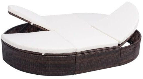 Gecheer Outdoor-Lounge-Bett Liege mit Polster,Doppel-Sonnenliege Gartenliege Polyrattan Doppelliege Verstellbar Outdoor Garten 2-Personen-Sonnenliegen 200 x 140 x 28 cm (L x B x H)