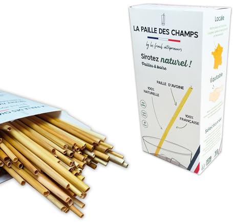 La Paille Des Champs – Juego de 200 pajitas naturales 100% biodegradables y compostables de paja de avena cosechada y vendida en Francia – Para bebidas y cócteles ecológicos