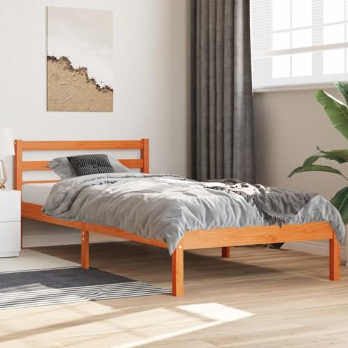 vidaXL Massivholzbett, Holzbett mit Kopfteil Sperrholzlatten, Einzelbett für Schlafzimmer, Bett Bettgestell, Wachsbraun 100x200cm Kiefer