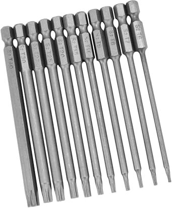QWORK®11 PCS S2 Steel Magnetic Torx Bit Set Torx Head Screwdriver Bit 1/4 Hex Shank Screwdriver Bits, T6-T40 Hex Screwdriver for Electric Screwdrivers, Electric Drills
