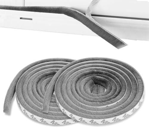 Guarnizione per Porta Scorrevole, 2 Pezzi, 5 m, Spazzola Antivento 9 mm x 23 mm, Antipolvere, Autoadesiva per Porte e Finestre