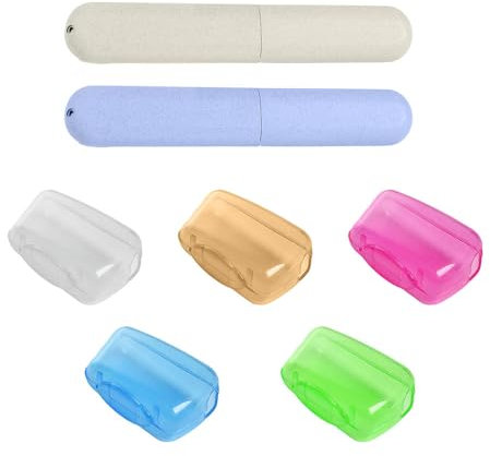 Caja de Cepillo de Dientes, 2 Piezas Estuche de Viaje Portátil de Caja y 5 Piezas Estuche Protector la Cabeza del Cepillo de Dientes, Cepillo de Dientes Organizador, para Viajes, Familia