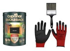 FAB INT PRODUCTS Cuprinol Ducksback 5 Year Waterproof for Sheds and Fences, 5L, Include Glove L, 4Brush, (Black)