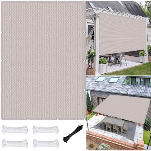 Toldo Vela Rectangular 4 x 6 m Tejido HDPE de Protección Solar, Transpirable, Permeable Al Agua Toldo Protector Solar con Cuerdas para Balcón, Invernadero, Blanco