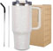 MYGLADERLIFE Sparkling 40oz Tumbler with Handle and 2-in-1 Lid, Rhinestone Covered Insulated Cup, 40 oz tumbler with handle for Glamorous Hydration (White)