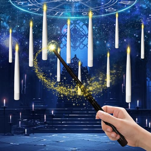 Soumit Flammenlose LED Kerze mit Zauberstab Fernbedienung, 12 Stück Schwimmende LED Kerzen, Warmes Licht Schwebende Kerzen, Flackernde Stabkerzen für Halloween Weihnachten Deko