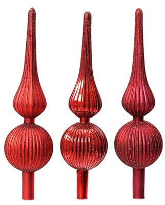 iperbriko Christbaumspitze Glas 31cm hoch 1 Stück Sortiert - mundgeblasene Baumspitze Weihnachtsbaumspitze Zehenkappe aus mattem Glas, Sortiert, 31 x 8 cm- rot