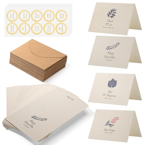 ZLLkeji Grußkarten Set 40 Dankeskarten Mit Umschlag Leere Grußkarten Mit Umschlägen Und Passenden Aufklebern Für Hochzeit,Einladung,Geschenke, Abi, Babypartys