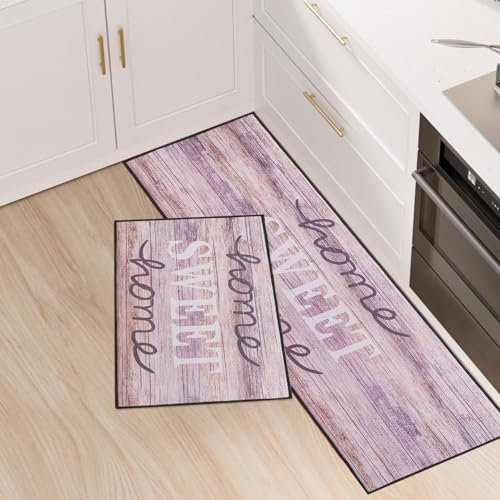 BWBIKE Alfombras y Tapetes de Cocina Antideslizantes Alfombras de Piso Lavables Juegos de Alfombras de Cocina Alfombrilla de Piso de Lavandería de 2 Piezas, Gris, 43 x 75 + 43 x 150 cm
