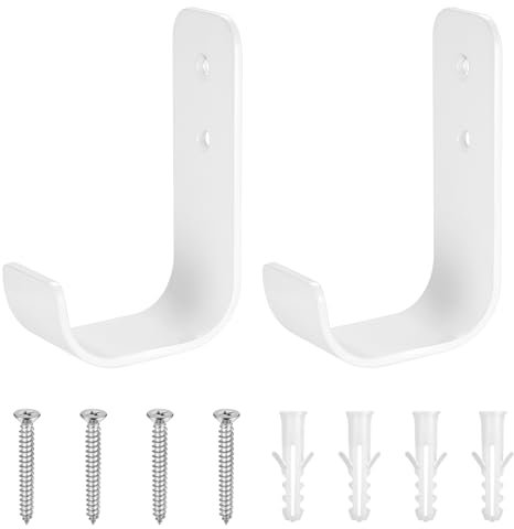 Ganci da Parete, 2 Pz Ganci Muro, Ganci da Muro Robusti, Ganci da Garage, Gancio Bici Muro, Supporto Ganci per Garage, Gancio a J per Appendere Oggetti Ingombranti Impieghi Gravosi Utensili, Bianco