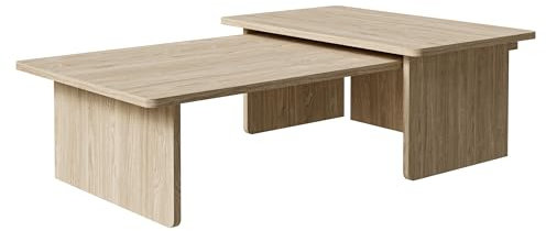 Selsey Couchtisch Wohnzimmertisch Set 2 Stück Beistelltisch Kaffeetisch Rechteckig Sofatisch 140x90 90x55 cm Eiche Geölt Usalo