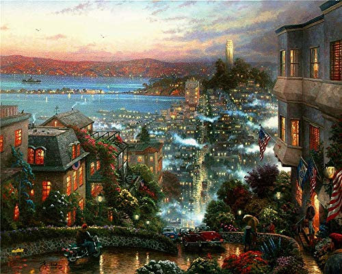 Puzzle 1000 Teile Kinkade, Stadt, Nebel, Straße, klassisches Puzzle, 3D-Puzzle, DIY-Kit, Holzspielzeug, einzigartiges Geschenk, Heimdekoration, Dekoration, Gemälde, 38 x 26 cm