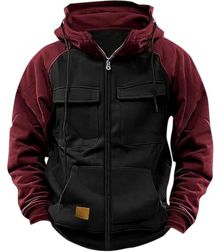 Hoodie Herren 1/4 Zip Pullover Cargo Kapuzenpullover mit Multi-Taschen Arbeitspullover Vintage Retro Winterpullover Langarm Sweatshirt mit Fleece Übergangsjacke Strickjacke Taktischer Herren Pulli