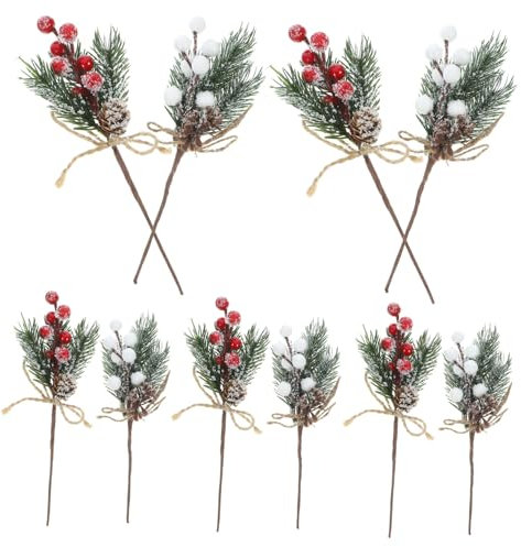 JEWEDECO 12st Weihnachtsdekorationen Für Zu Hause Künstliche Zweige Künstliche Äste Christbaumschmuck Weihnachtstannenzapfen-Picks Weihnachtliches Pinienpickel-Spray Tannenzweige Plastik