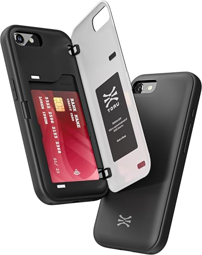 TORU CX HYBRID for iPhone SE (2022) / SE (2020) / iPhone 8 / iPhone 7 Wallet Case | Dual Layer Slim Protective Hard Cover with Hidden 2-Credit Card Slot Holder - Black