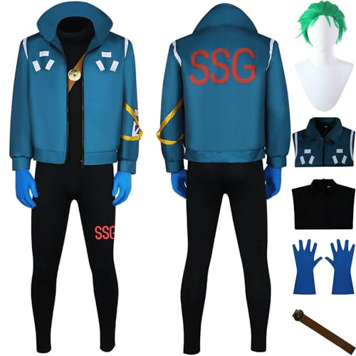 bbganlian Anime One Piece Egghead Island Roronoa Zoro Cosplay Costume Outfit Role Paly Uniform Jumpsuit Full Set Halloween Party Carnival Dress Up Suit with Wig for Men (L)