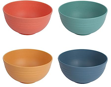 4 Rice Bowl Household Instant Noodle Bowl Soup Noodle Bowl Student Dormitory Plastic Striped Bowl Placement Mats for Dining Table (Orange, One Size)