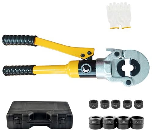 Pinza a pressa a V, professionale (idraulica), pinza a pressa professionale a V e profilo TH, testa girevole a 360°, per tubi in rame e tubi compositi, inserti a ganasce V12 V15 V18 V22 V28 e TH16