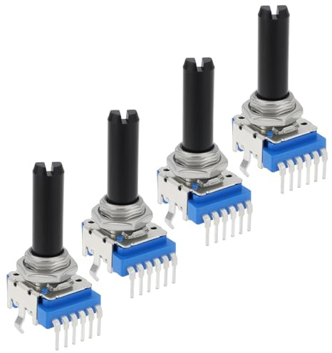 VGOL 4 Stück 6 poliges B50K Potentiometer mit Doppeltem Vertikalen Halbgriff Grifflänge 19mm Gewinde 8mm Muttern Unterlegscheibe Zubehör Geeignet Zur Steuerung von Audiogeräten