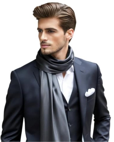 LA FERANI Herren Schal 100% Seide Chiffon Halstuch Seidenschal 180x80cm Uni Farbe für Anzug dunkel grau Stola Business Style Geschenk für Ihn (Dunkel Grau)