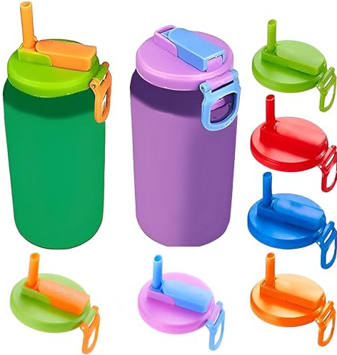 WYFCR 6PCS Straw Soda Can Lids, Covers with Straws Can, Fizzy Drinks Reusable Soda Can Toppers 6 Colors Leakproof, Lids for Fits Standard Fizzy Drinks, lids for fizzy drinks