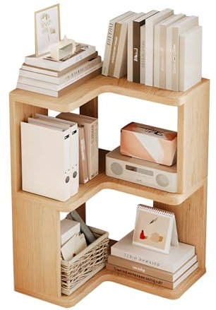 JFOZDM 2 Etagen Eckregal Stehend, Bücherregal Holz, Eckschrank Wohnzimmer, Bücherregal Ecke, Platz Sparen/Präsentation, für Arbeitszimmer, Schlafzimmer, Büro, Holzfarbe