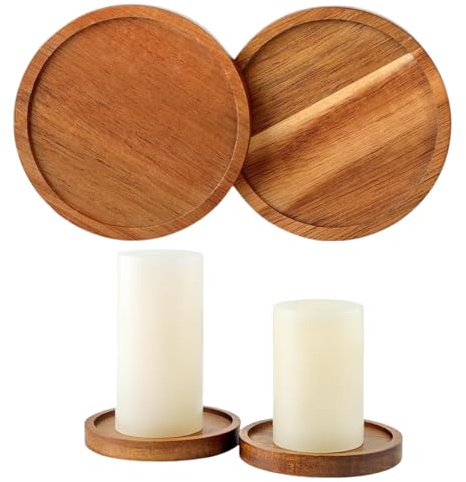 Holz Untersetzer Set,Kerzenteller, 2 Stück, Rund, für Kerzen, Getränke und Dekor, Glatte Kanten