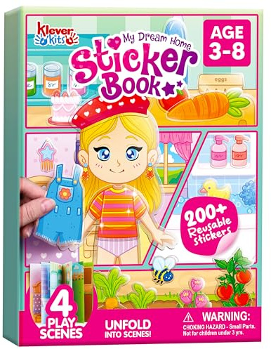 Klever Kits Wiederverwendbares Stickerbuch 3D-Stickerbücher für Kinder, DIY Sticker Bastelset für Kinder, wasserdicht, Geburtstagsgeschenke für Kinder ab 3+ Jahren