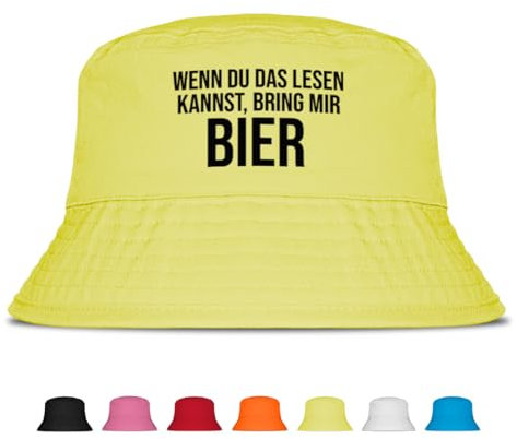 Prozente Momente Bring Mir Bier Fischerhut | Anglerhut | Sonnenhut | Sommer | Party | Lustige Sprüche | OneSize | Malle (Neongelb)