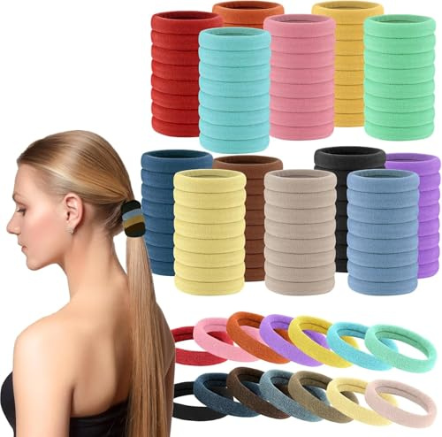 Elastic Hair Bands,120 Pcs Thick Seamless Elastic Bands No Damage Soft Ponytail Holders Hair Bobbles for Girls Women, Neutral-Multicolor,Multicolor
