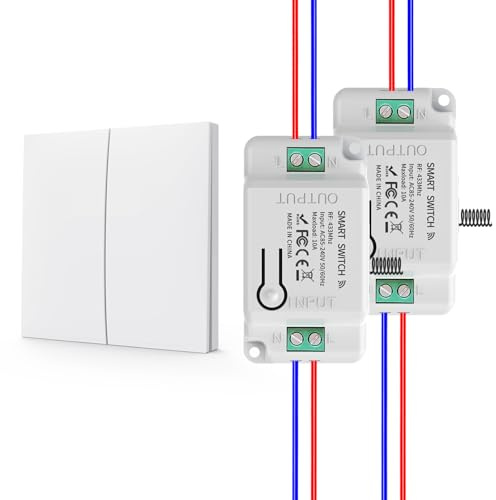 KADMOS Kit d'interrupteurs d'éclairage sans fil,Interrupteur sans fil auto-alimenté,Interrupteur sans fil sans pile, Interrupteurs à rebond automatique, aucun câblage requis(2 key 2 receiver - blanc)