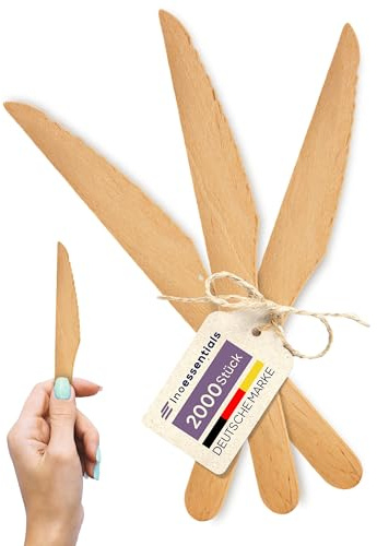 Inoverse 2000 cuchillos de madera desechables de 16,5 cm | Cubiertos de madera biodegradables para fiestas, catering y catering
