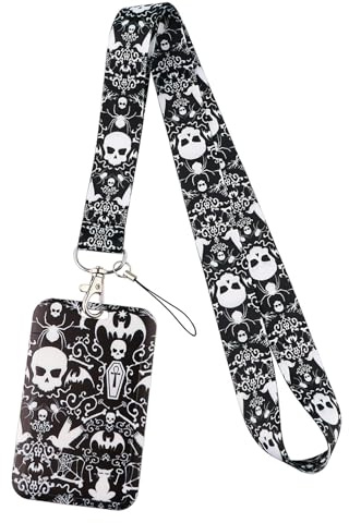 Totenkopf Ausweishalter mit Band Ausweishülle mit Band Set Plastikkartenhalter mit Lanyard Vertikaler Kartenhalter für Frauen Männer Lehrer Krankenschwester Doktor Mitarbeiterin (Totenkopf)
