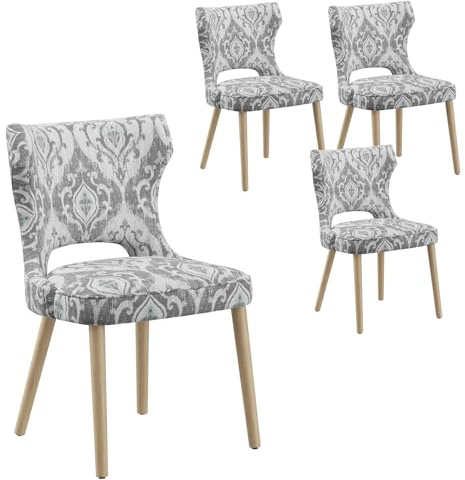 COLAMY Esszimmerstühle 4er Set, Stühle Esszimmer mit Rückenlehne, Polsternder Küchenstühle Gepolstert, Stoff Dining Chairs mit Wingback und Holzbeinen für Esszimmer, Küche, Restaurant, Jacquard