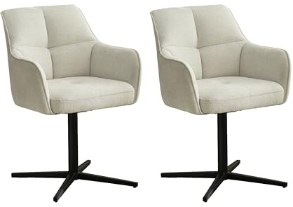 byLIVING 2er-Set Esszimmerstuhl Mexico, Stativfuß Metall Schwarz, B 65 | Polsterstuhl mit Armlehnen, 360° drehbar, Taschenfederkern-Polsterung, Strukturstoff Beige, H 87, T 67 cm