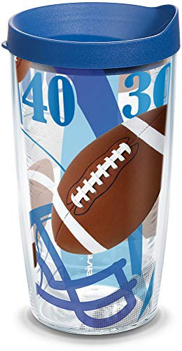 Tervis Vaso envolvente de balones de fútbol con tapa azul, 16 onzas