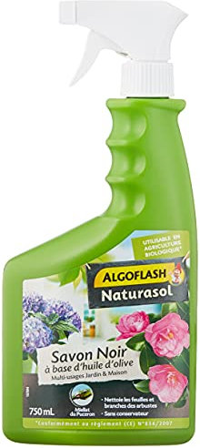 ALGOFLASH NATURASOL Savon Noir prêt à l'emploi, pour jardin, plantes d’intérieur et entretien maison, Pulvérisateur 750 ml, BIOSAPRET750A