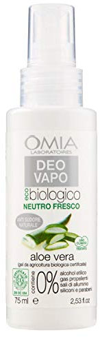 Omia, Deo Vapo Eco Orgánico con Aloe Vera, Antitranspirante Natural, Desodorante Sudoración Intensa, Sin Sales de Aluminio y Gas, Frescura durante 24 horas, Desodorante para Hombre y Mujer - 75 ml