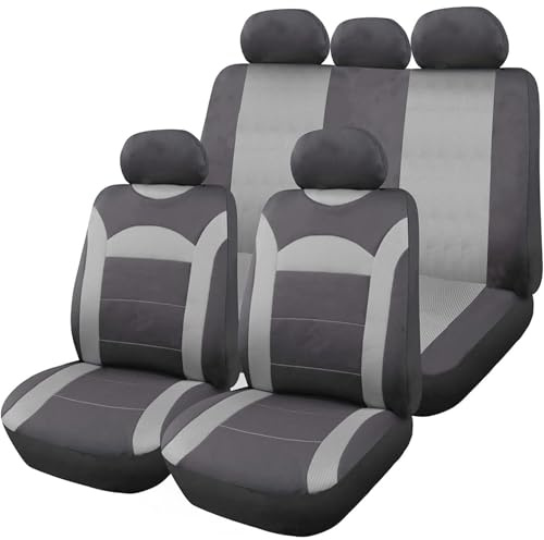 ENERFERO Autositzbezüge Universal Fit Komplettset，Autozubehör Innenraum Deko，Schützt die Autositze. Passt für Klein- und Mittelklassewagen.Grau