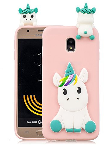 HopMore Panda Licorne Coque pour Samsung Galaxy J3 2017 Silicone Souple 3D Design Motif Drôle Etui Samsung J3 2017 Étui Antichoc Mince Fine Slim Case Housse Protection pour Fille Femme - Licorne Rose