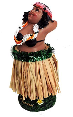 Hang Loose Wackel Hula Figur Mädchen Wackelfigur Wackeldackel Aloha Hawaii (11cm) Bastrock Natur