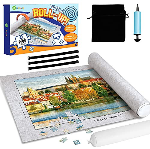 D-FantiX Jigsaw Puzzle Mat Roll Up Puzzle Mats for Jigsaw Puzzles Keeper Saver Store Jigroll Up to 500 1000 1500 Pieces, Inflatable Tube, 3 Elastic Fasteners, Premium Pump and Storage Bag 41 x 30