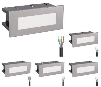 ledscom.de 5 Stück LED Treppenlicht/Wandeinbauleuchte für innen und außen, eckig, edelstahl, 123 x 60mm, warmweiß