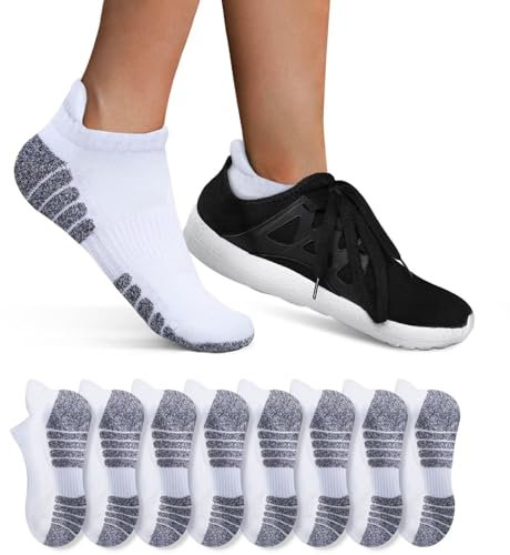 YouShow 8 Paar Sneaker Socken Damen Herren Gepolsterte Sportsocken 35-38 Atmungsaktiv Weiß Baumwolle Laufsocken
