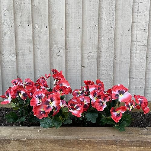 Garden 365 Artificial Pansy Flowers - Fake Plants for Outdoor or Indoor Use - Faux Flower Decorations with Fade Resistant Colour - POTS NOT INCLUDED (5 Pack - Red)