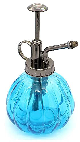 HTSM Glas Gießkanne Topf Vintage Pflanzen benebeln Messing Drucksprüher Retro Kürbis Sprühflasche Antik Kupfer Sprinkler Gartengeräte mit Pumpe Oben für Bonsai Blumen (Blau)